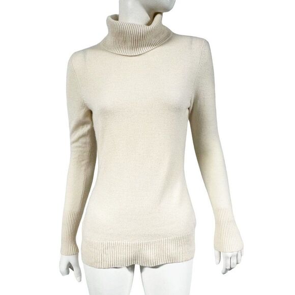 Victor Alfaro Ivory 100% Cashmere Turtleneck Sweater Womens Size M Medium - Picture 1 of 9